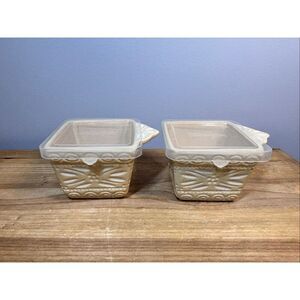 Temp-tations Carved Old World small 10oz ceramic baking dish with lid set of 2